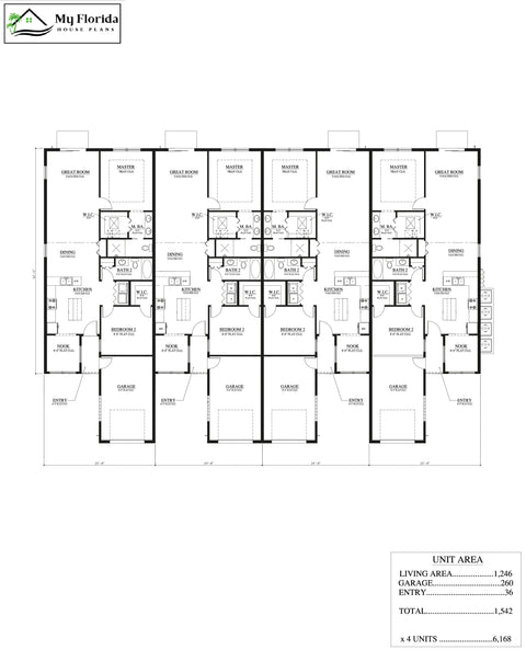 Quadplex house plans 1246